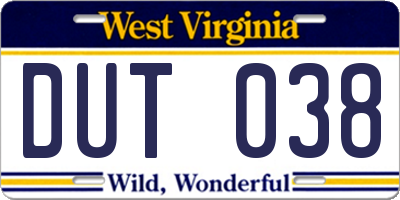WV license plate DUT038