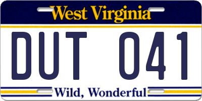 WV license plate DUT041