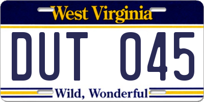WV license plate DUT045