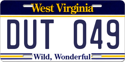 WV license plate DUT049