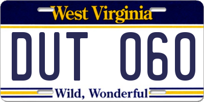 WV license plate DUT060