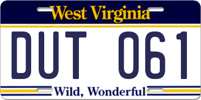 WV license plate DUT061