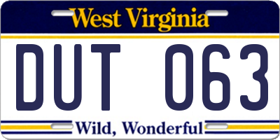 WV license plate DUT063