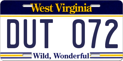 WV license plate DUT072