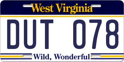 WV license plate DUT078