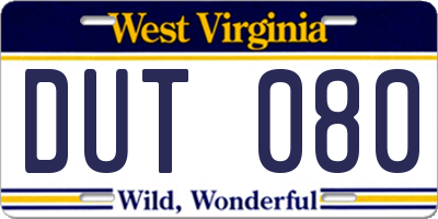 WV license plate DUT080