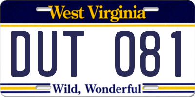 WV license plate DUT081