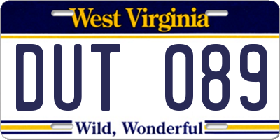 WV license plate DUT089