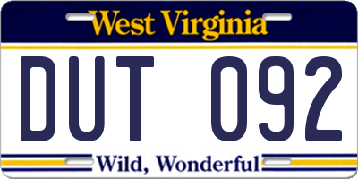 WV license plate DUT092