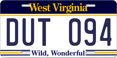 WV license plate DUT094