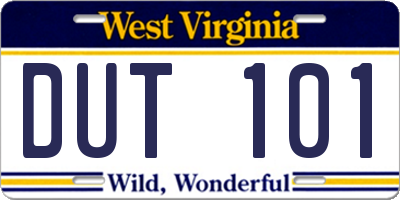 WV license plate DUT101