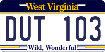 WV license plate DUT103