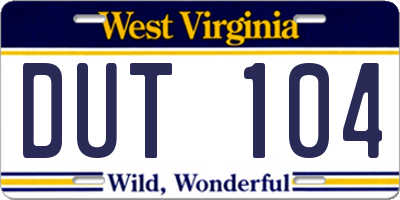 WV license plate DUT104