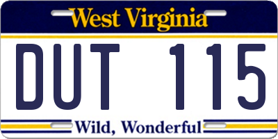 WV license plate DUT115