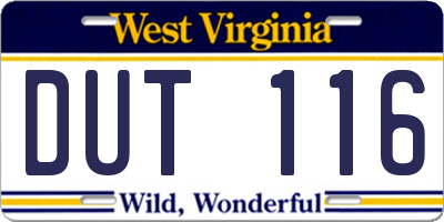 WV license plate DUT116