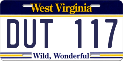 WV license plate DUT117
