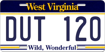 WV license plate DUT120