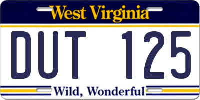 WV license plate DUT125
