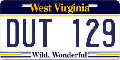 WV license plate DUT129