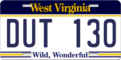 WV license plate DUT130
