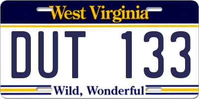 WV license plate DUT133