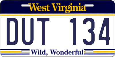 WV license plate DUT134