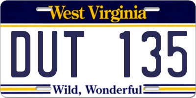 WV license plate DUT135
