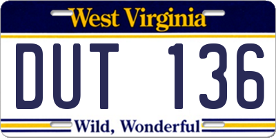 WV license plate DUT136