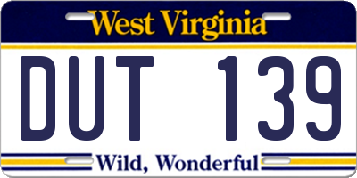 WV license plate DUT139