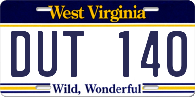 WV license plate DUT140