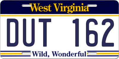 WV license plate DUT162