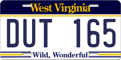 WV license plate DUT165