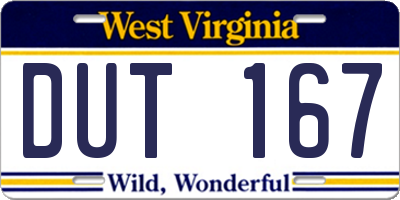 WV license plate DUT167