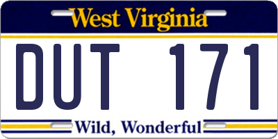 WV license plate DUT171