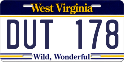 WV license plate DUT178