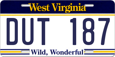 WV license plate DUT187