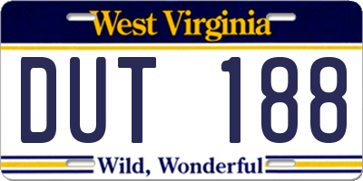 WV license plate DUT188
