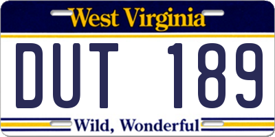 WV license plate DUT189