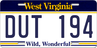 WV license plate DUT194
