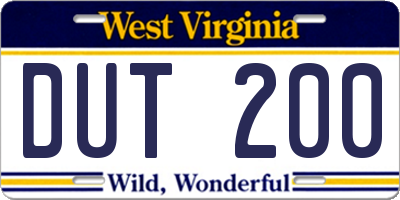 WV license plate DUT200