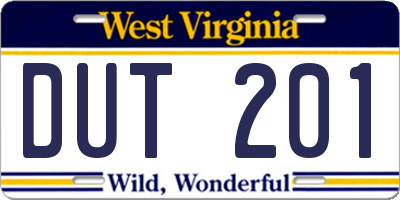 WV license plate DUT201