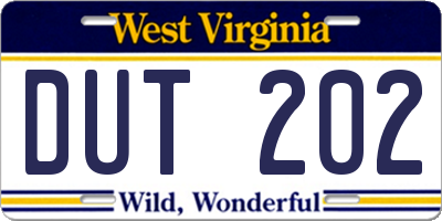 WV license plate DUT202