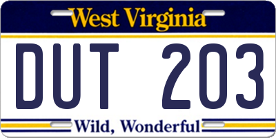 WV license plate DUT203