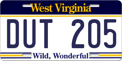 WV license plate DUT205