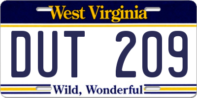WV license plate DUT209