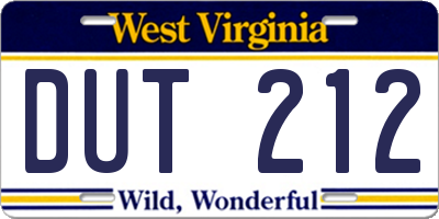 WV license plate DUT212