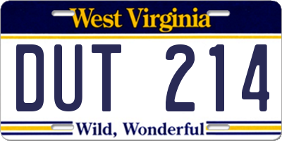 WV license plate DUT214