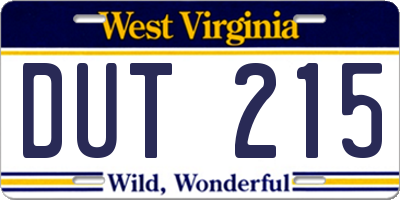 WV license plate DUT215
