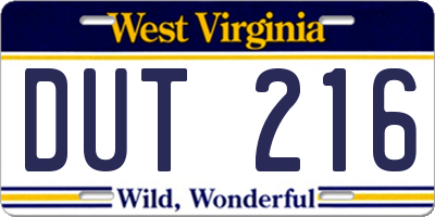 WV license plate DUT216