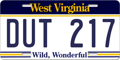 WV license plate DUT217